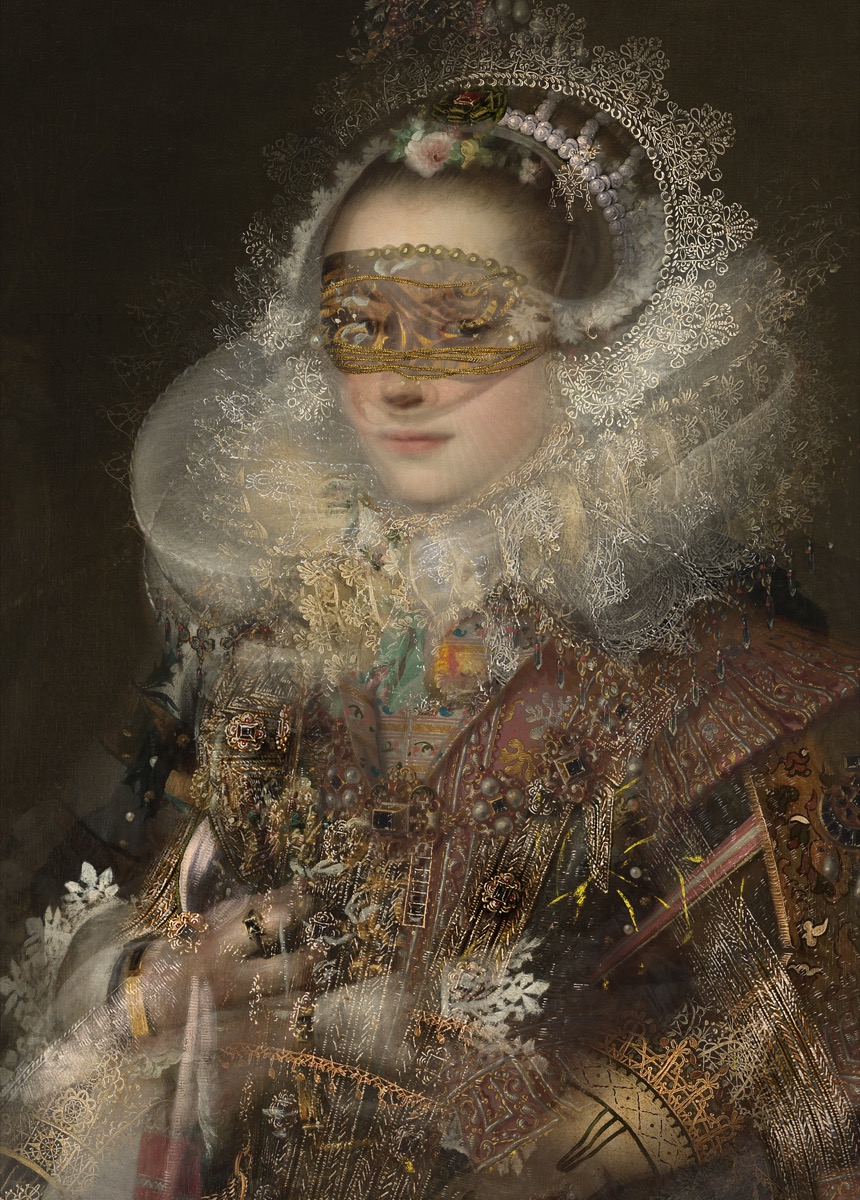 Untitled 61, 2023, archival pigment print and gold leaf on canvas by Seongkeun Park.